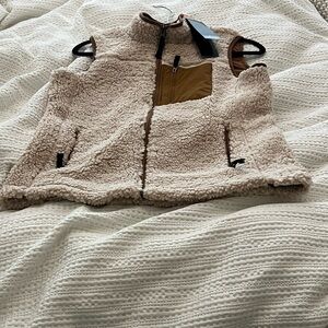 Orvis Cream and Brown Sherpa Fleece Vest